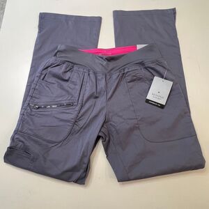 Beyond Scrubs Women's Mid-Rise Abby Yoga Flare Cargo Pants Gray Size PXS NWT